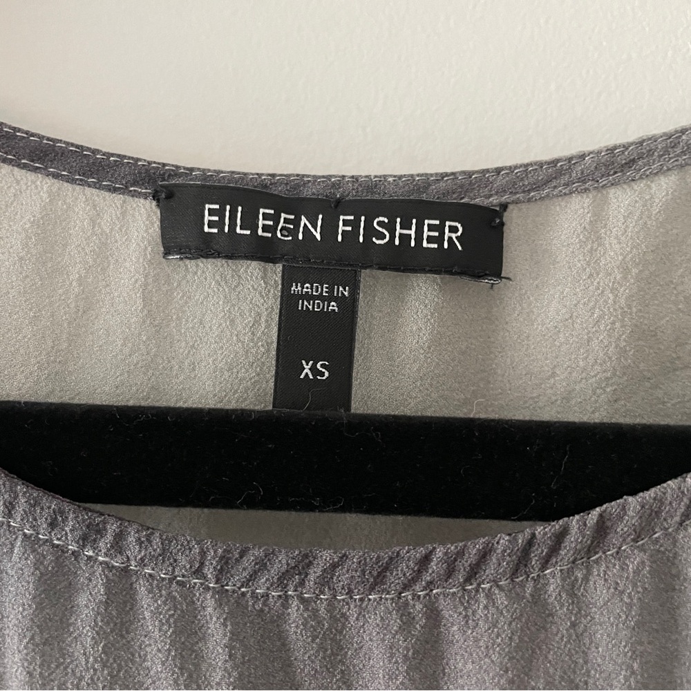Eileen Fisher Watercolor Sheer Silk Boxy Tunic Blouse Top Grey Ombre XS - Picture 5 of 5